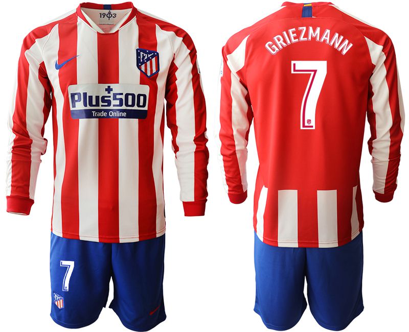 Men 2019-2020 club Atletico Madrid home long sleeves #7 red Soccer Jerseys1